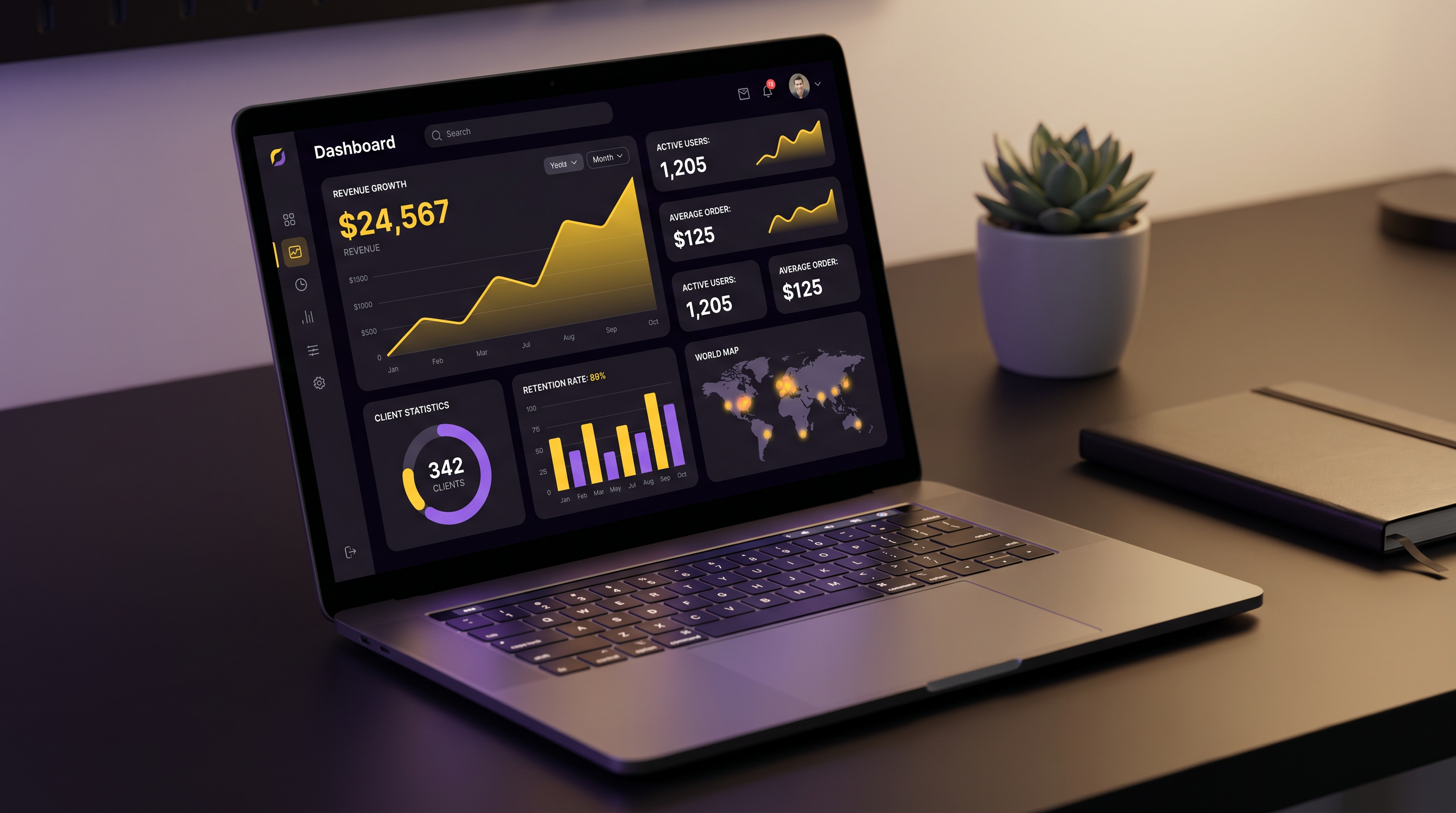 Revenue analytics dashboard on laptop