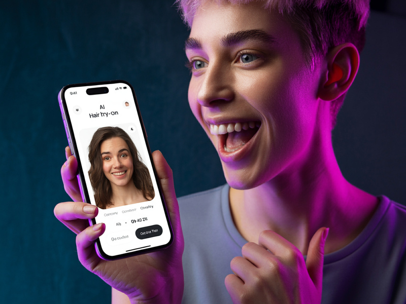 AI try-on showing different nail art and hair color options
