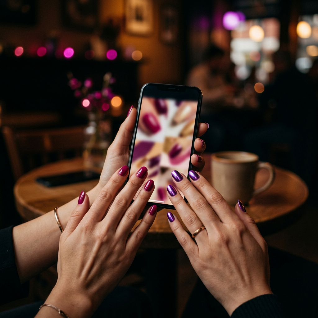 Members trying on nail looks on their phone inside a MirrorX community