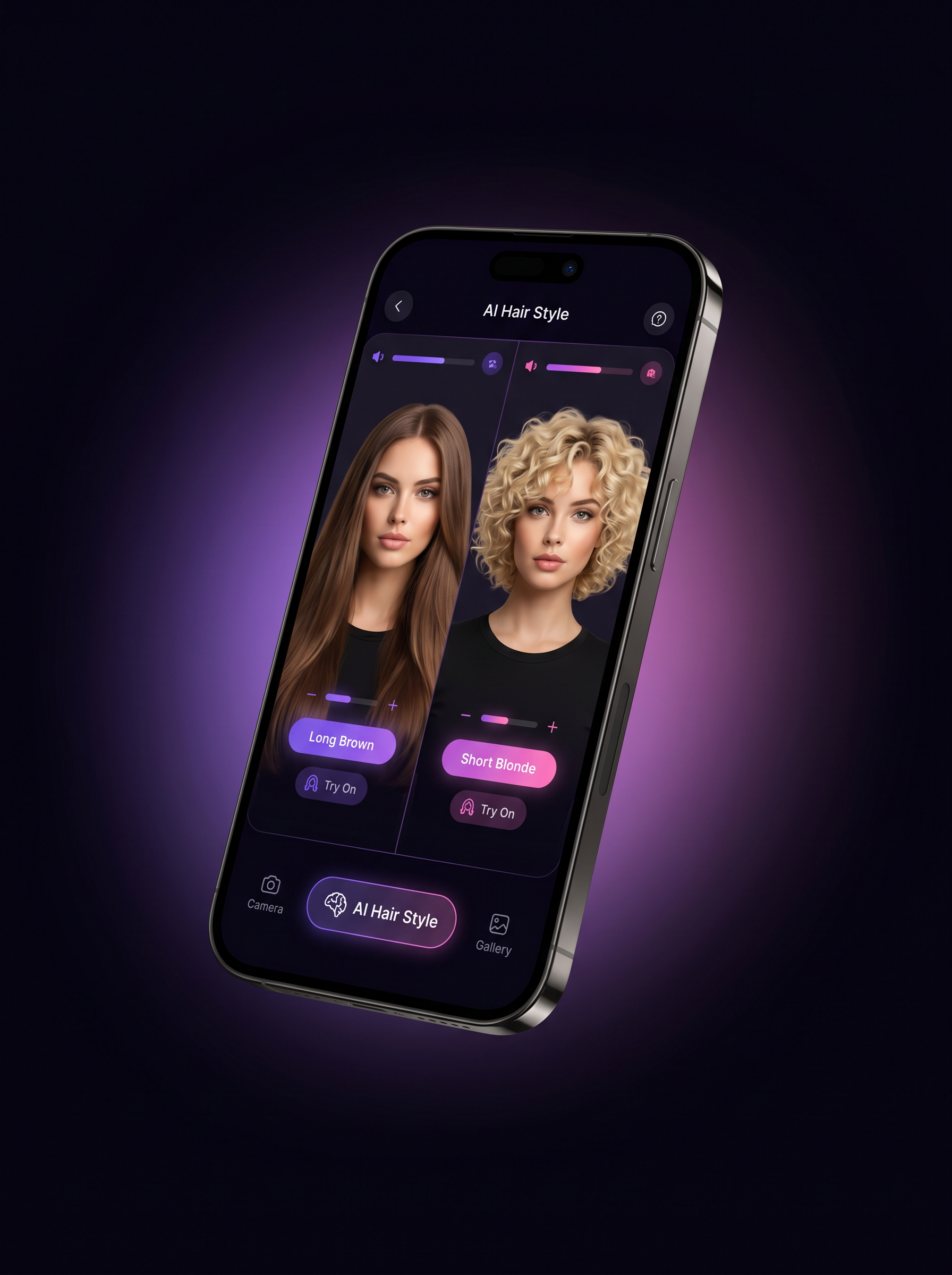 MirrorX AI try-on showing hairstyle transformations on smartphone